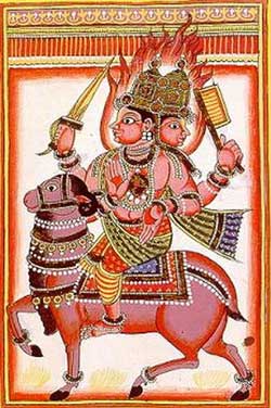 Agni the Hindu god of fire, Wikimedia Commons, 18th C. Watercolor